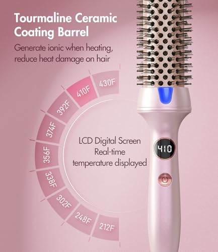 Desalo 1.5 Inch Thermal Hair Brush - Light Pink Heated Round Brush for Blowout & Curls