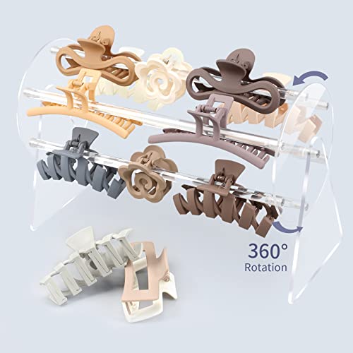SNOWSTAR Acrylic Claw Clip Organizer, 360-Degree Rotating Display Stand