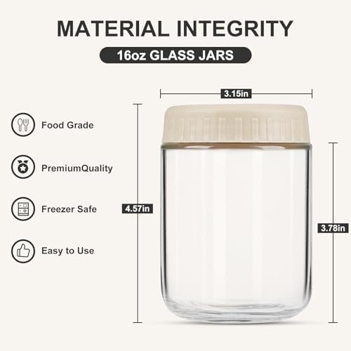 SHOWIN 16oz Glass Overnight Oats Containers with Lids - 2 Pack