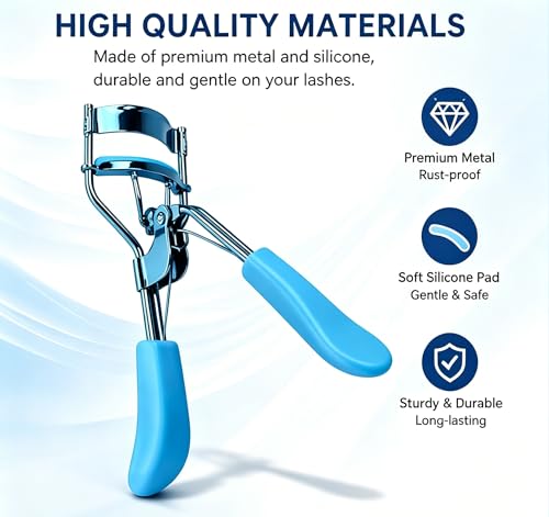 Blue Eyelash Curlers for Women with 4 Replacement Pads - Easy to Use & Gentle