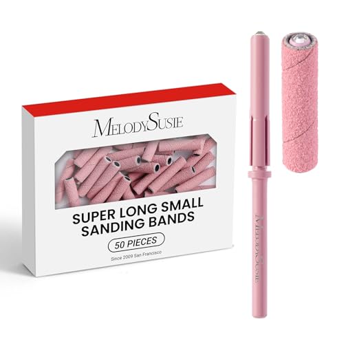 MelodySusie 50 Pcs 180 Grit Pink Nail Drill Bits & Sanding Bands