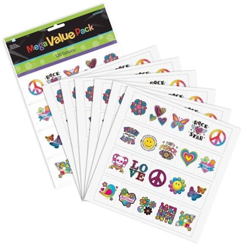 Amscan Tween Temporary Tattoos Mega Pack - 120 Vibrant Assorted Designs