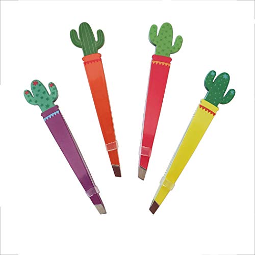 Cactus Slant Tweezers - Surgical Steel Hair Tweezer Set, 4 Pack