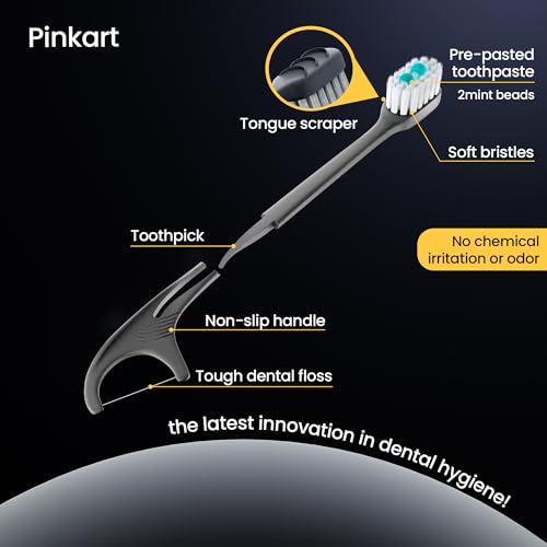 Pinkart 5-in-1 Disposable Travel Toothbrush with Toothpaste, 24 Count