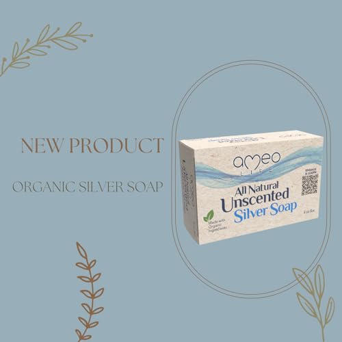 Ameo Life Unscented Colloidal Silver Soap Bar 4oz - Gentle Cleanser