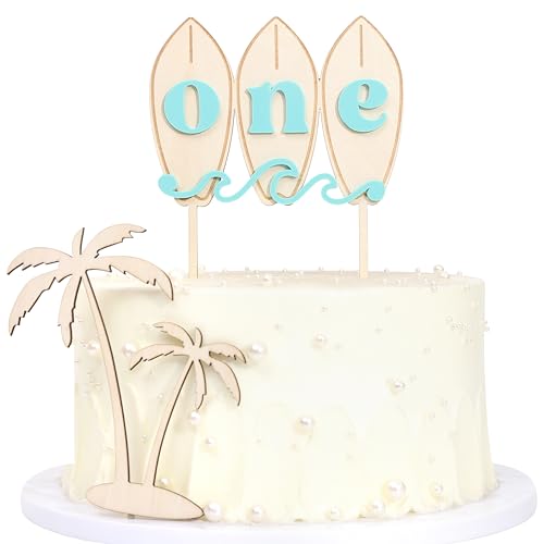 Surfboard Birthday Cake Topper - Big One Wave Surf Wood Decoration