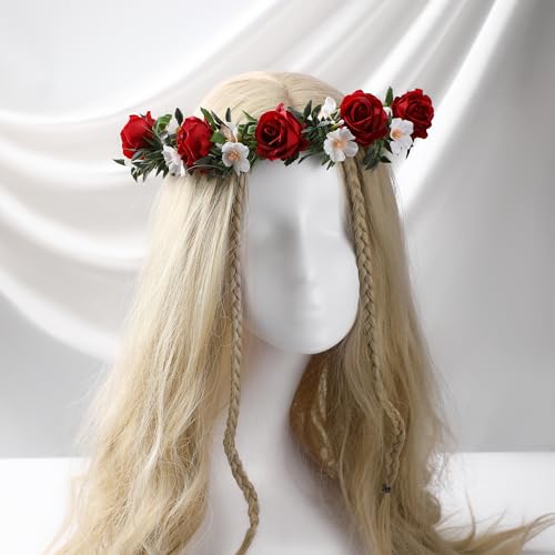 Red Rose Floral Crown Headband - Wedding Hair Accessory