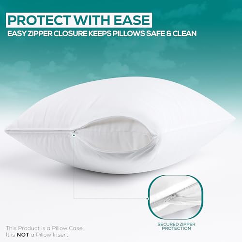 Set of 2 Waterproof Pillow Protectors with Zipper, 22x22 inches