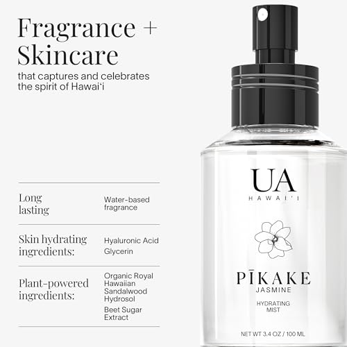 Pikake Body and Hair Mist from Hawaii, Hair Perfume for a Light, Hydrating Refresh, Body Mist for Women and Men, Alcohol-Free, With Moisturizing Hyaluronic Acid & Glycerin, Glass Bottle, 3.4 oz