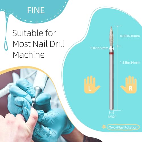 Hytoos 2mm Long Flame Cuticle Cleaner Nail Bits Set - 5Pcs Fine