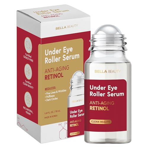 Retinol Under Eye Serum with Cooling Roller – Firming & Puffiness Reduction – Vegan & Dermatologist Tested – 1.69 Fl Oz