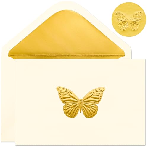 Crisky 25 Pack Blank Greeting Cards with Envelopes & Stickers - 4x6 Gold Foil Butterfly Design