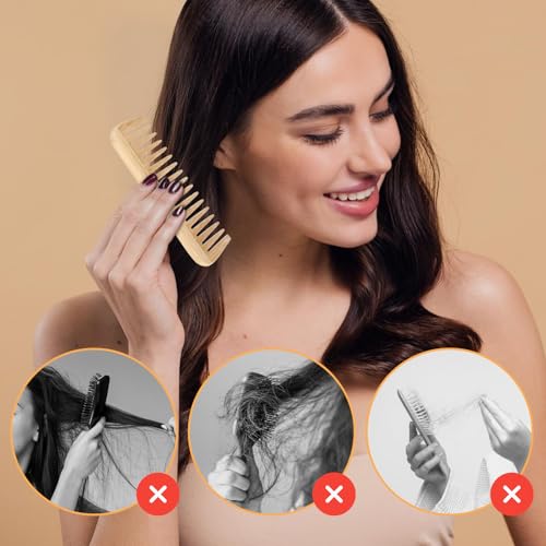 Bamboo Wide Tooth Comb for Hair & Beard - Hand Polished, Portable
