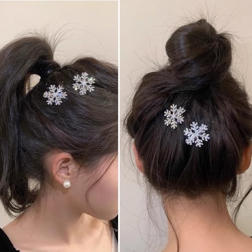Sparkly Rhinestone Snowflake Hair Clips - 8 Metal Barrettes for Christmas
