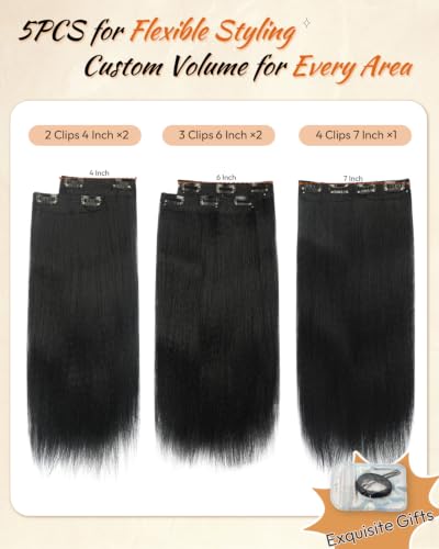 Sidaila 12 Inch Yaki Straight Clip-In Hair Extensions - 5PCS Double Weft