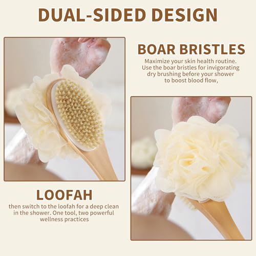 DEBETOOL Double-Sided Shower Loofah with Handle & Anti-Slip Grip