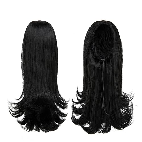 YUMOREAL 14-Inch Short Black Drawstring Ponytail Extension with End Curls