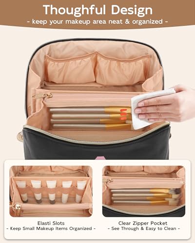 Personalized Black Makeup Bag with Initial 'J' - Travel Cosmetic Organizer