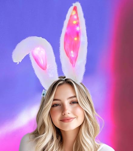 Uranian White Light Up Bunny Ears Headband for Women Cosplay Costume Accessories