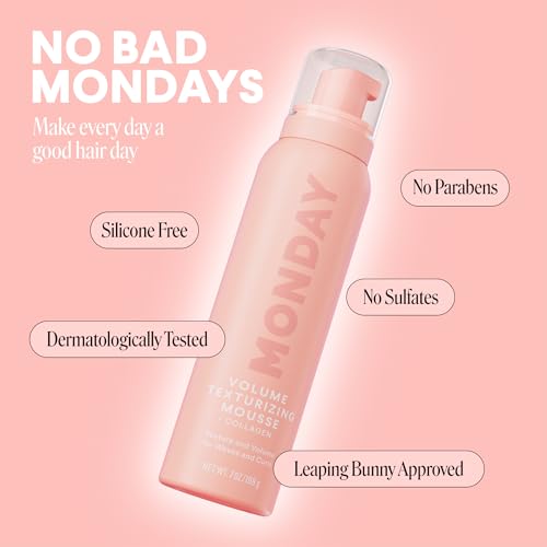 MONDAY Haircare VOLUME Texturizing Mousse with Collagen, 7 oz (Pack of 2)
