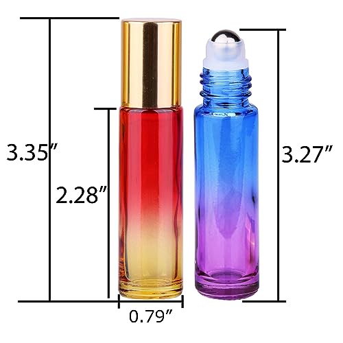 inice 24 Pack Gradient Color 10ml Essential Oil Roller Bottles with Metal Caps