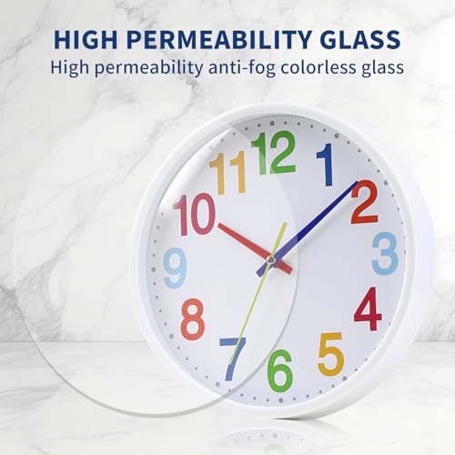 Silent Wall Clock for Kids - 9 Inch Quartz Time Teaching Decor