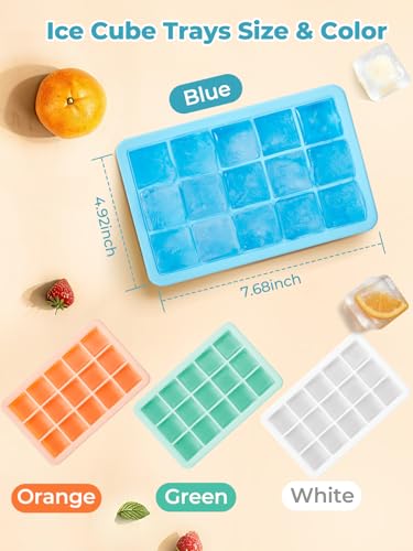 FOHERE BPA-Free Silicone Ice Cube Tray - 4 Pack with Removable Lid