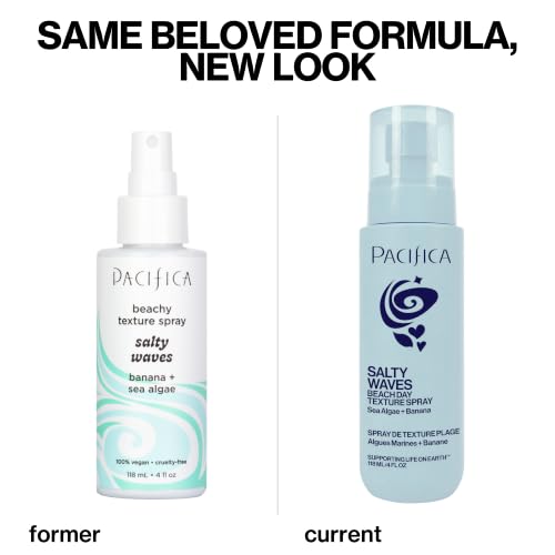 Pacifica Salty Waves Beachy Spray with Coconut - Sea Salt Hair Texturizer, 4oz - Lightweight Vegan Beach Waves