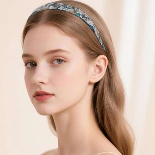 LAYONGMOLI Blue Marble Acetate Headband for Women, Non-Slip Hair Band