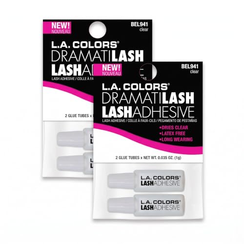 L.A. COLORS Travel Eyelash Adhesive, Clear, 2-Pack for False Eyelashes