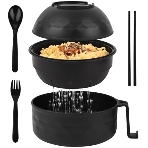 HUAKENER Microwave Ramen Bowl Set - 38 oz with Lid & Utensils