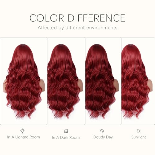 28-Inch Red Curly Wig with Bangs - Heat-Resistant Synthetic Hair for Cosplay & Daily Wear