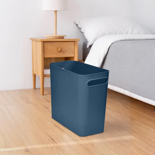 Compact 1.8 Gallon Plastic Trash Can - Blue Wastebasket for Home & Office