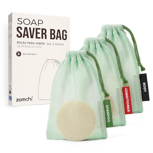 ZOMCHI Mint 3-Pack Soap Saver Bags for Shower & Body Bars, Exfoliating Mesh Pouches