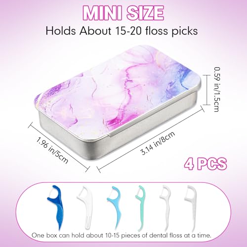 Moxweyeni Marble Pattern Travel Dental Floss Picks Case Refillable 4 Pack
