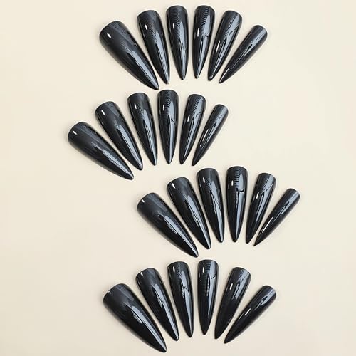 IMSOHOT Black Stiletto Press On Nails Extra Long Model 75-C09Black 24Pcs