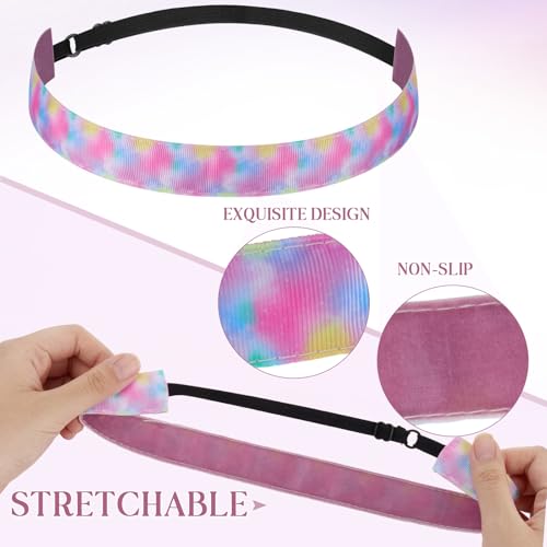 WILLBOND 10 Pcs Tie Dye Non-Slip Athletic Headbands for Women