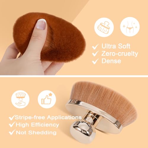 Yoseng Pale Gold Extra Large Body Makeup Brush for Self Tanner & Bronzer - 115mm Oval Kabuki, Vegan Fiber, with Drawstring Bag