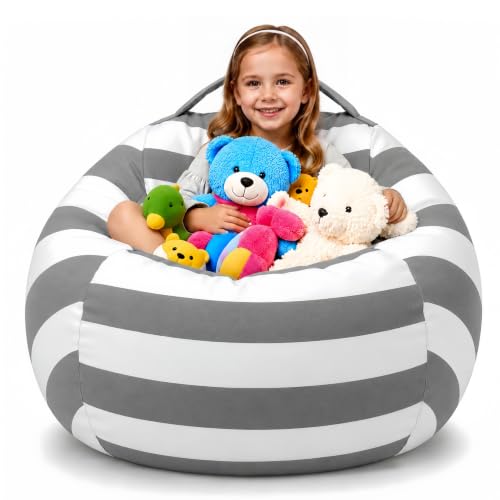 Amzlink Kids' Stuffed Animal Storage Bean Bag Chair Cover - XL Cotton Canvas