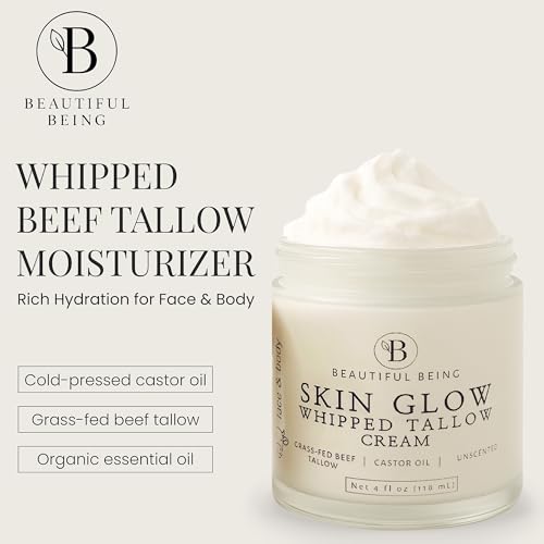 Beautiful Being Skin Glow Grass-Fed Beef Tallow Moisturizer with Castor Oil - Peppermint, 2oz - Sensitive Skin Care
