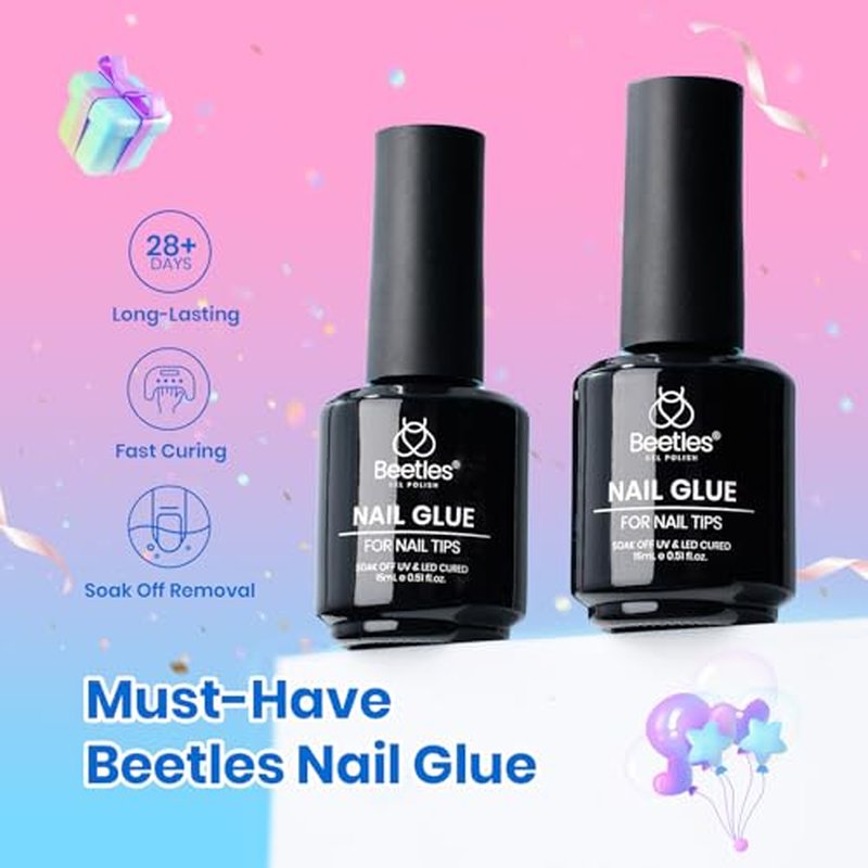 Beetles Gel Polish 9 in 1 Gel Nail Glue for Clear Acrylic Nail Tips 2 Pcs 15ml Long Lasting Nail Gel Kit for False Nails Tips, Base Blooming Nail Gel, U V Light Required, Gift for Women