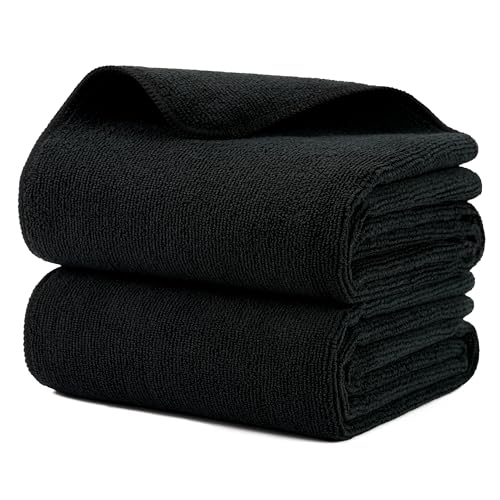 MICROFI Black Microfiber Hair Drying Towels - Quick Dry, Lint Free, 2 Pack