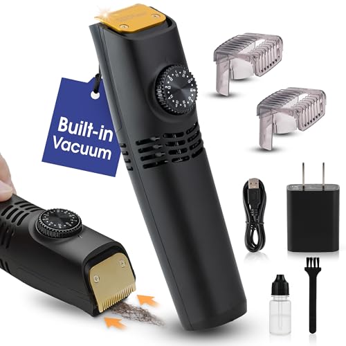 Vacutrim Cordless Mens Beard Trimmer, Rechargeable Electric Shaver with 20 Trim Setting Calibration Dial and Built-in Vacuum for Mustache, Sideburns. Facial Hair, Black, 7.5", As Seen On TV