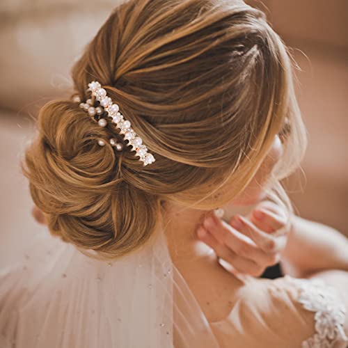 Mozeat Lens Pearl White Hair Comb Set for Bridal & Wedding Accessories - 2 Pieces