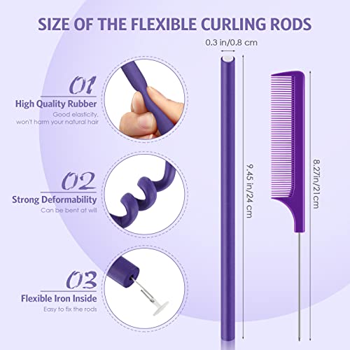 Tigeen Flexible 9.45 Inch Foam Hair Curlers Set with 2 Combs, No Heat Styling