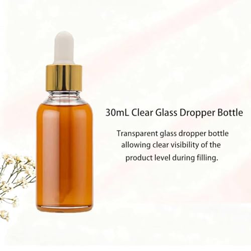 1oz Clear Glass Dropper Bottles - 12-Pack with Gold Caps & Labels