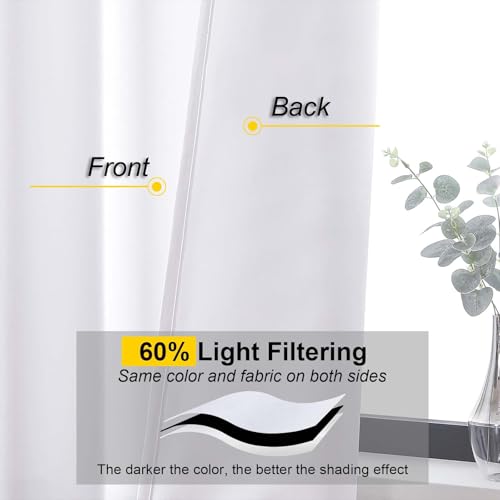WelvetBLK White Kitchen Curtains - 36 Inch Light Filtering Panels (Set of 2)