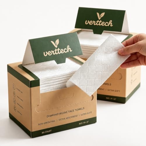 Verttech Disposable Face Towels XL (100 Count, 2 Pack) - Ultra Absorbent for Skincare & Makeup Removal