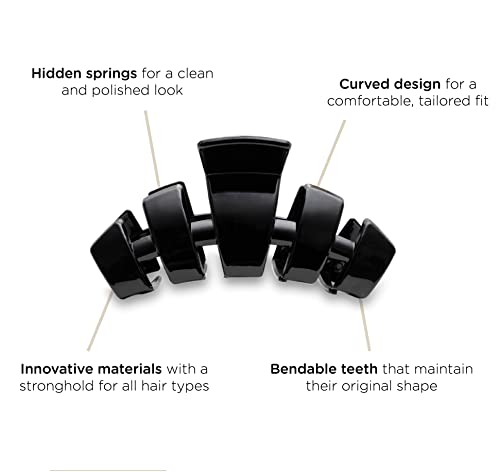 Teleties Medium Hair Clip - Strong Grip, Bendable Teeth, Jet Black