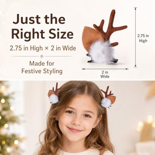 HAOQINA Small Deer Ears Antler Headbands Hair Clips (Hairclip-hairpin) — Plush Reindeer Antlers